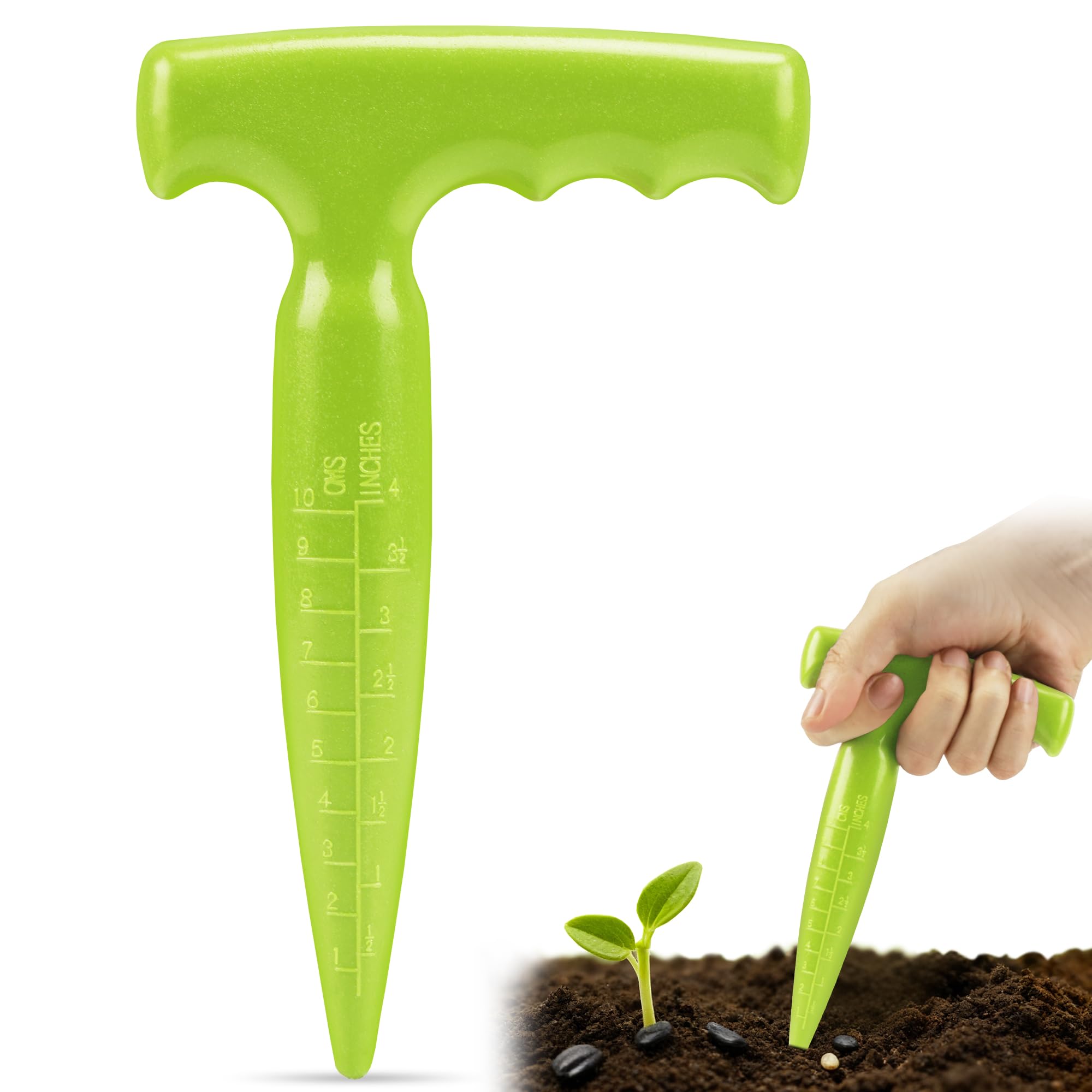 Planting Dibber,Bulb Planter Tool Plastic with Measurement Scale,Suitable Hand Dibber for Family,Gardener(Light Green)