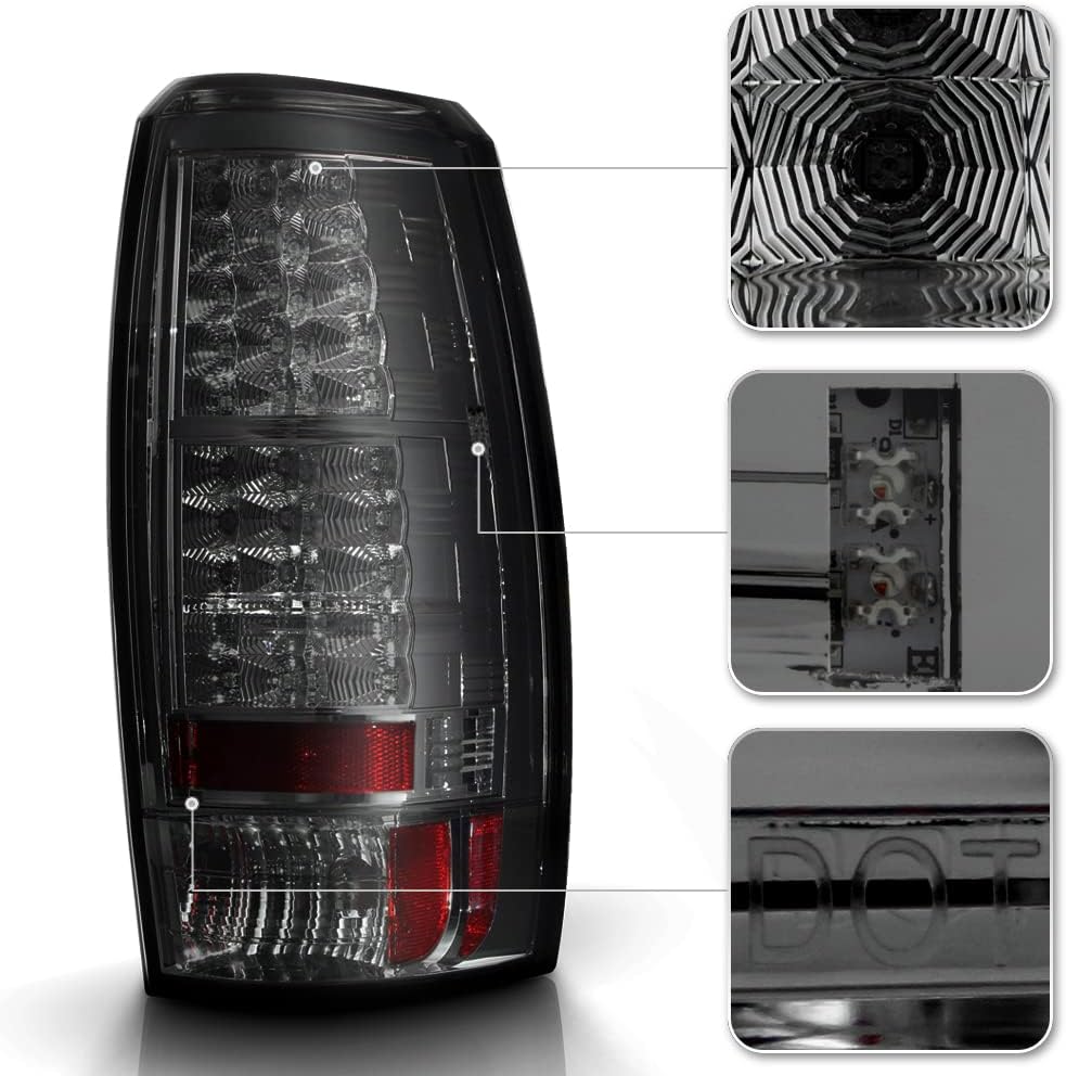 ACANII - For 2007-2013 Chevy Avalanche Smoked Lens LED Tail Lights Brake Lamps Pair Replacement Driver & Passenger Side