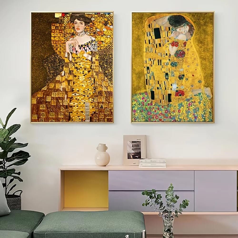 IHHGNB Classic Abstract Wall Art Gustav Klimt The Kiss Painting Canvas Prints Poster for Home Living Room Bedroom Decoration(80x110cm(31x43in) x2/No frame)