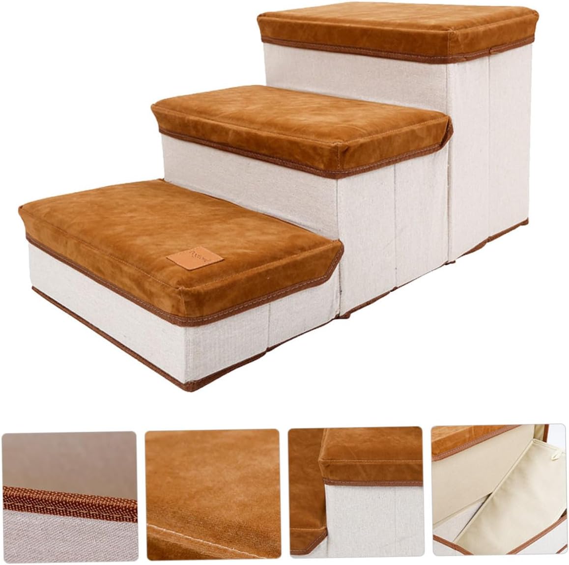 DECHOUS Foldable Pet Ramp Ladder with Storage Box Indoor Dog Stairs for Puppies and Small Dogs Sturdy Non-Slip Pet Steps for High Beds and Couches Brown Compact Design for Seamless Home