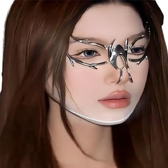 Cyber Punk Alloy Alien Face Accessories Futuristic Cyberpunk Stainless Steel Face Mask with Spiked Chain Accessories