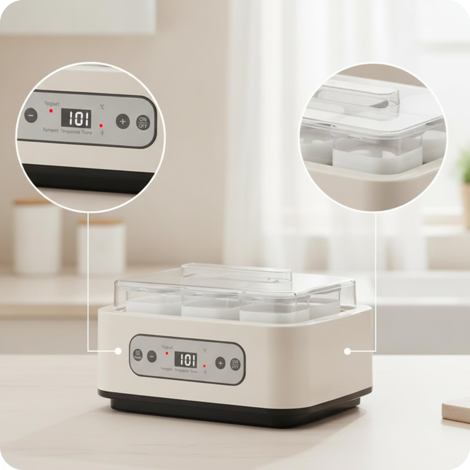 predolo Yogurtera Digital Enchufe Europeo Fermentador Yogur con Temperatura Ajustable Tapa Transparente