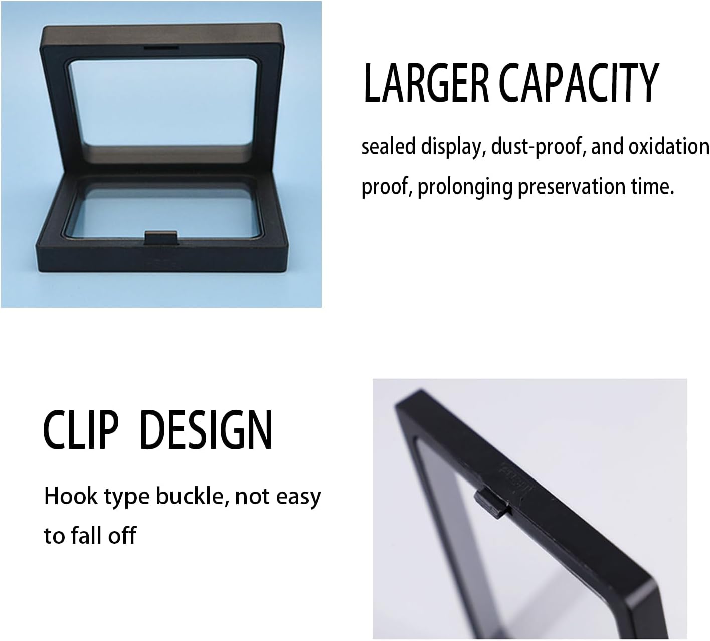 2pack Shark Tooth Holder, Sealed Box for The Shark Tooth Display Case, Shark Teeth Holder to Prevent Dust and Oxidation, 3D Floating Display for Shark Tooth Holder