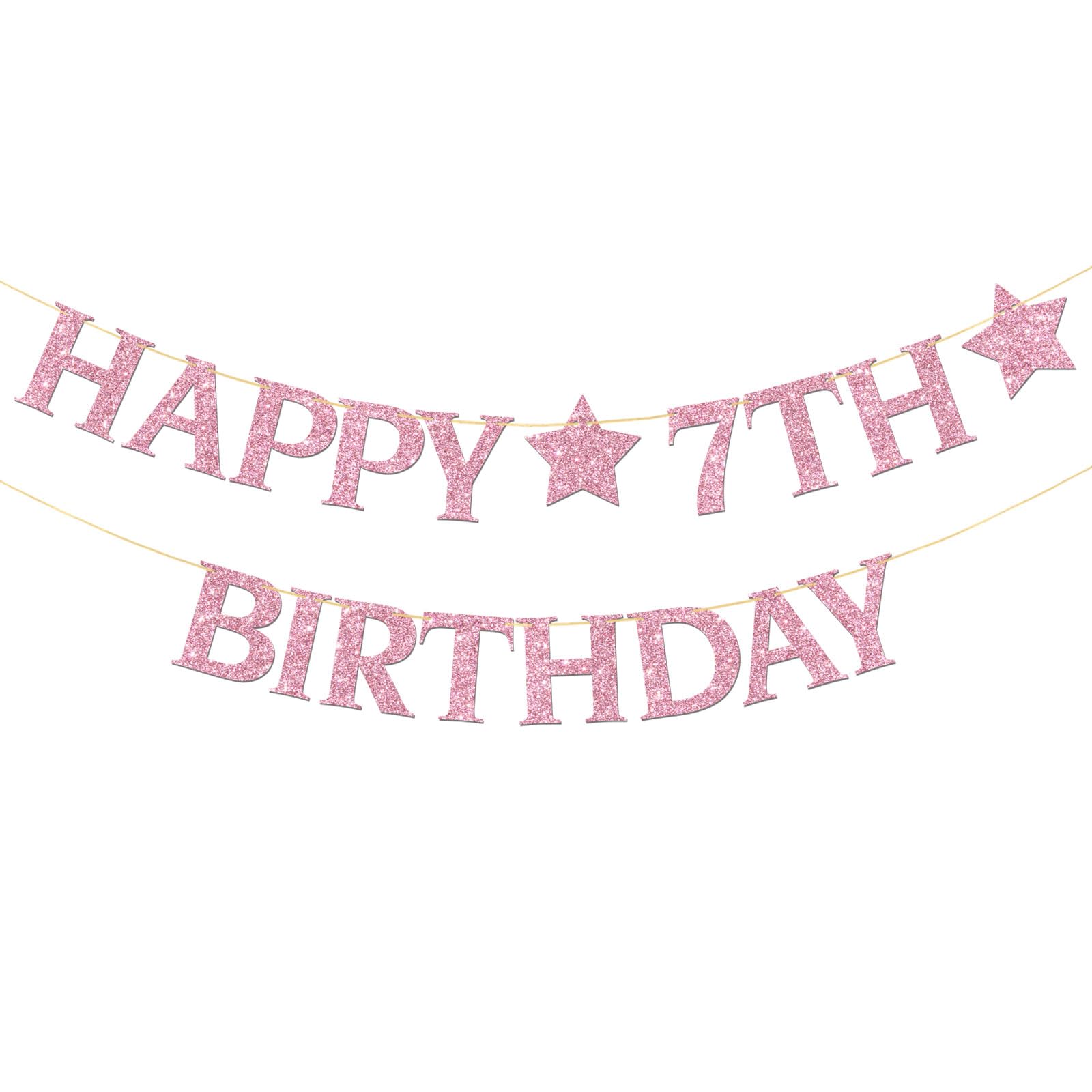 Happy 7th Birthday Banner Colorful Kid Boy Girl 7th Birthday Party Banner Garland Supplies Perfect Seven Bday Gifts Cheers to 7 Years Party Decorations Pink Glitter — image 1