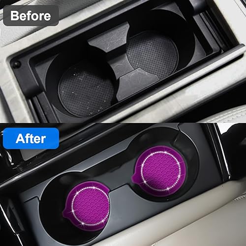 Miniatura 5 de Portavasos para automóvil, paquete de 4 posavasos universales con diamantes de imitación de cristal, tapete de silicona antideslizante a prueba de