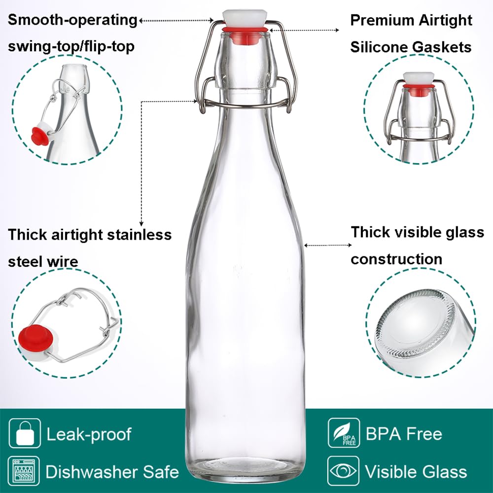 ZEBEIYU Botella de cerveza de 32 onzas, botellas de kombucha de vidrio con tapones para preparar, bebidas, batidos, kéfier, cerveza, soda, jugo, kombucha, aceite, agua, leche, vinagre (paquete de 4)
