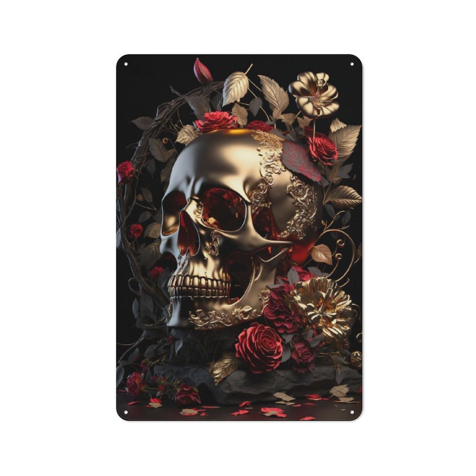 Junmoney Golden Skull Vintage Metal Plaque 30X20cm Featuring For Pub Or Café, Suited To Café Interior Fans