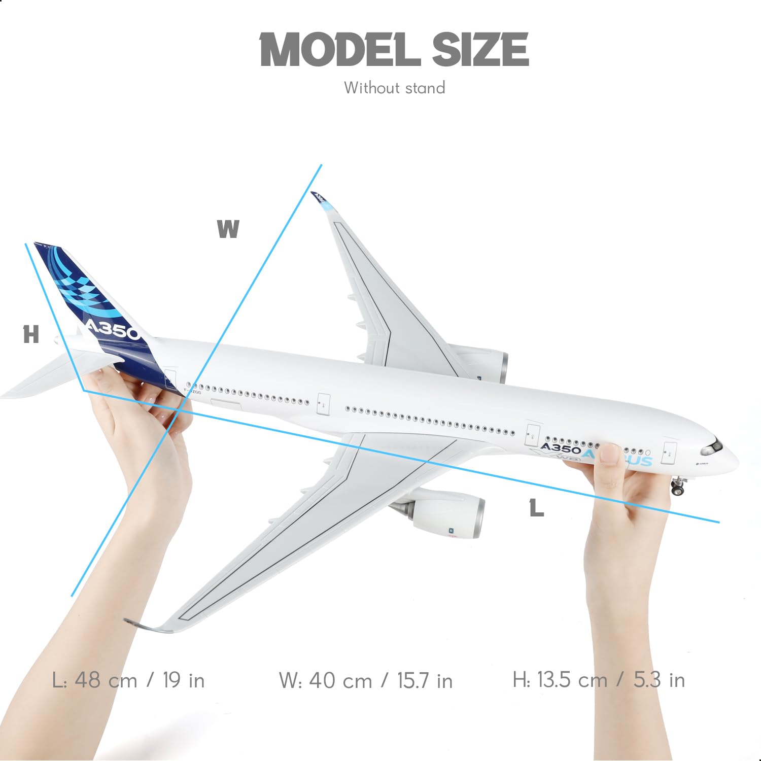 Prototyp 1/150 A350, ze stojakiem (długość 47 cm) do samolotu Airbus A350, z żywicy dla dorosłych, pamiątka, pomysł na prezent dla entuzjastów lotnictwa, dekoracja do domu lub biura
