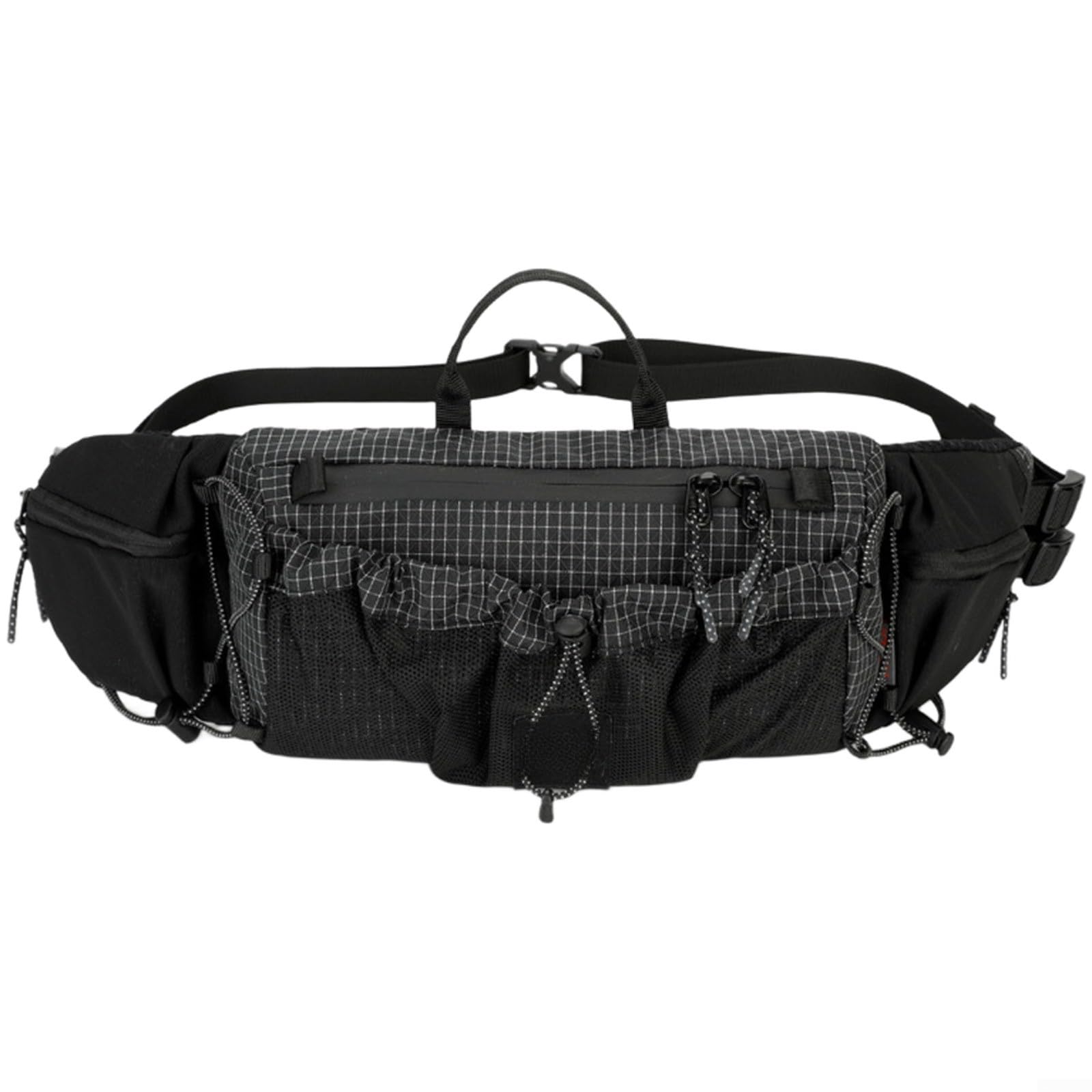 Riñonera de gran capacidad para exteriores con soporte para botella de agua, bolsa de senderismo de poliéster ligero para ciclismo y correr, correa ajustable, negro (gris)