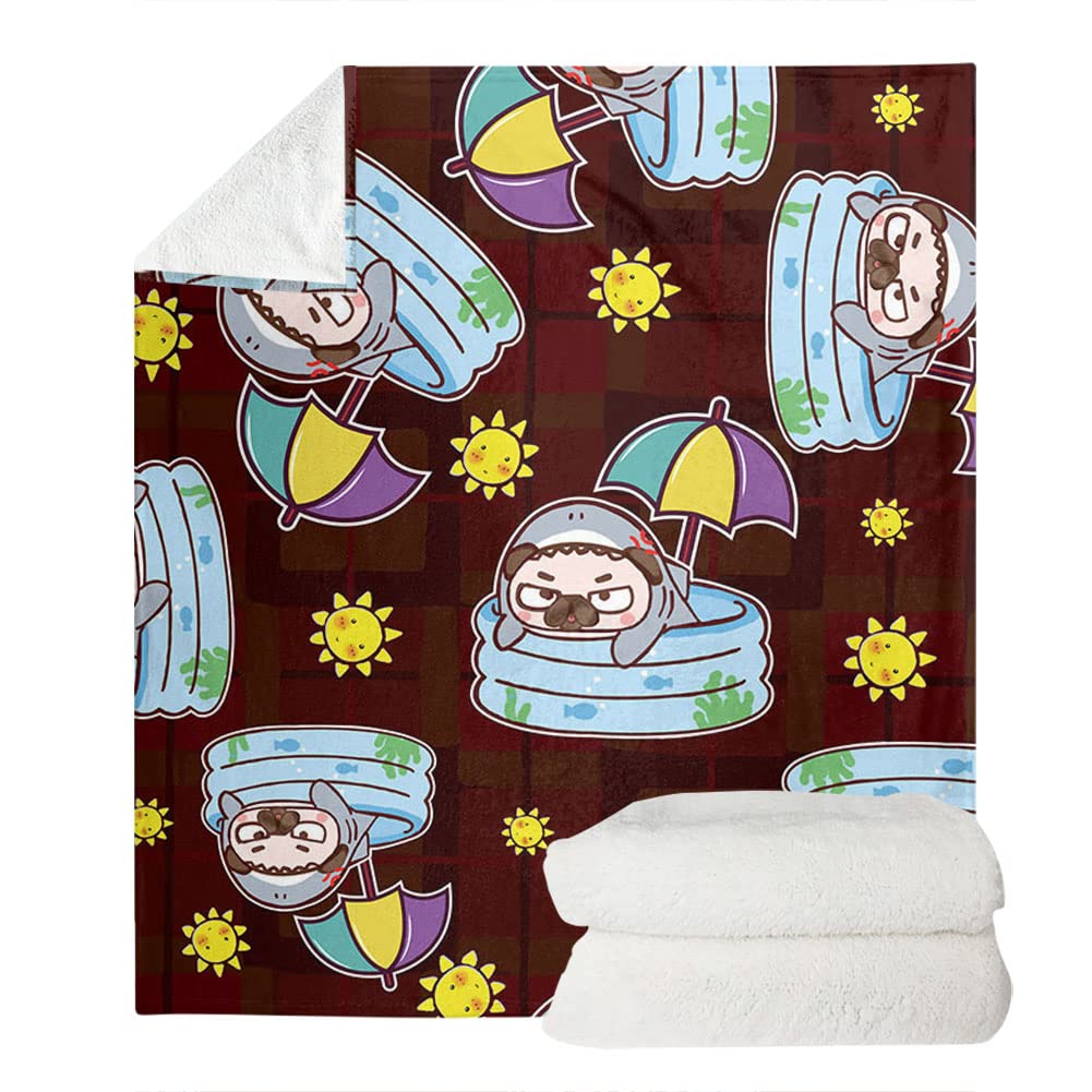 UOIMAG Funny Pug Blanket for Kids Adults Pet Summer Swimming Pug Blankets Lightweight Throw Blanket for Home/Office/Dorm/Cars - S