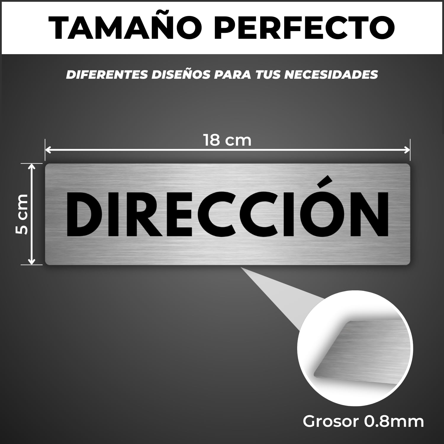 Señal Dirección - 5x18 cm - Grosor 0.8 mm - Aluminio - Cartel Despacho Dirección - Rótulo Oficina Dirección - Placa Puerta Despacho - (Direccion)
