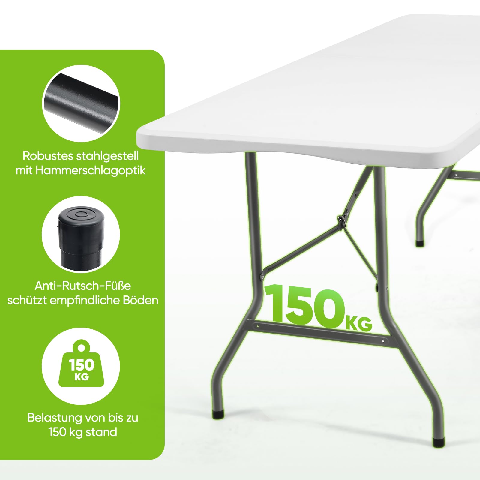 KESSER® Buffettisch Tisch Klappbar Kunststoff 183x76 Cm Campingtisch Partytisch Klapptisch Gartentisch Fuer Garten Terrasse Und Balkon Zusammenklappbar 8 Personen Inkl Tragegriff Und Cover