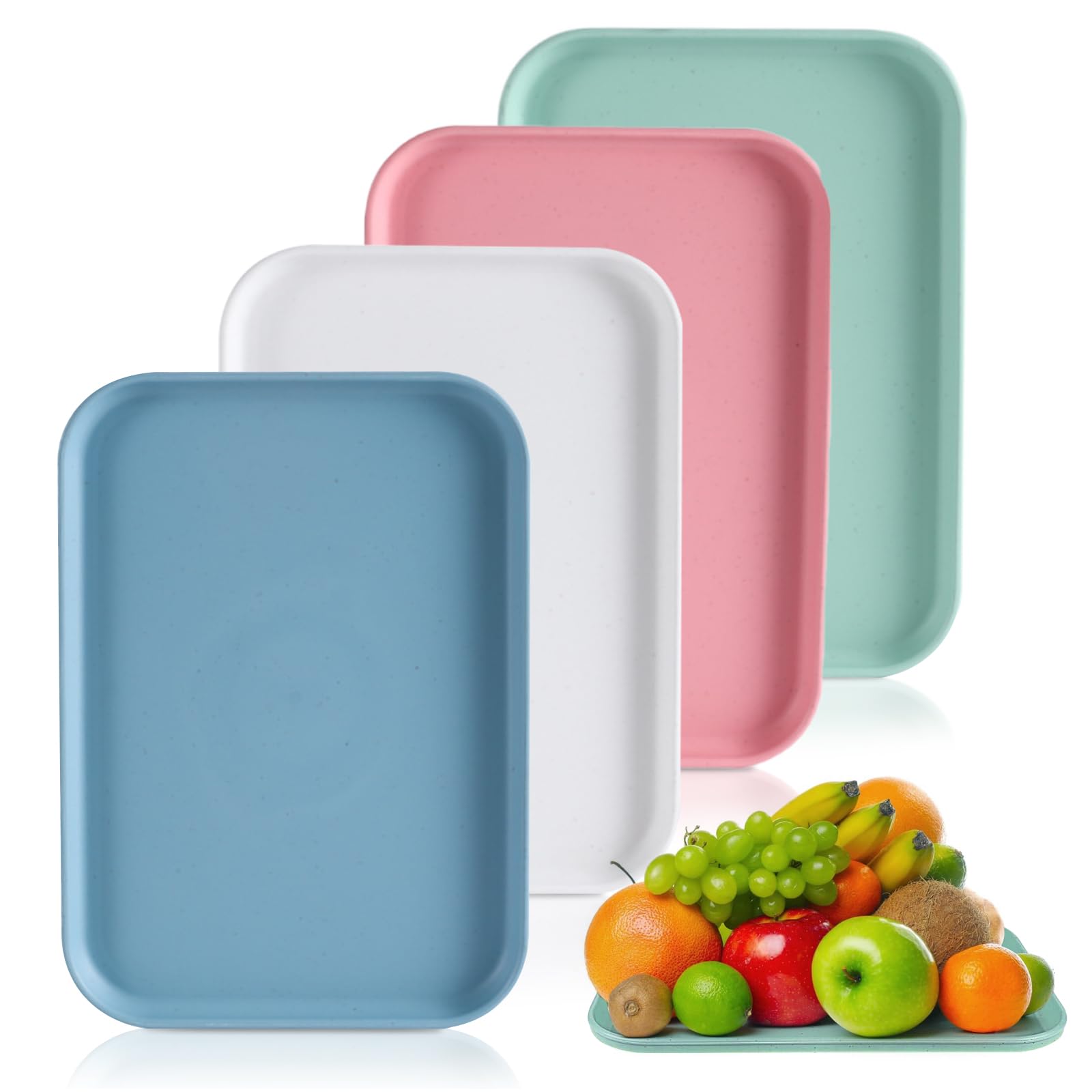 4 Pcs Plastic Serving Tray, Plastic Fast Food Trays Rectangular Dinner Tray Food Drinks Trays for Home Hotel Restaurant (4 Colors)