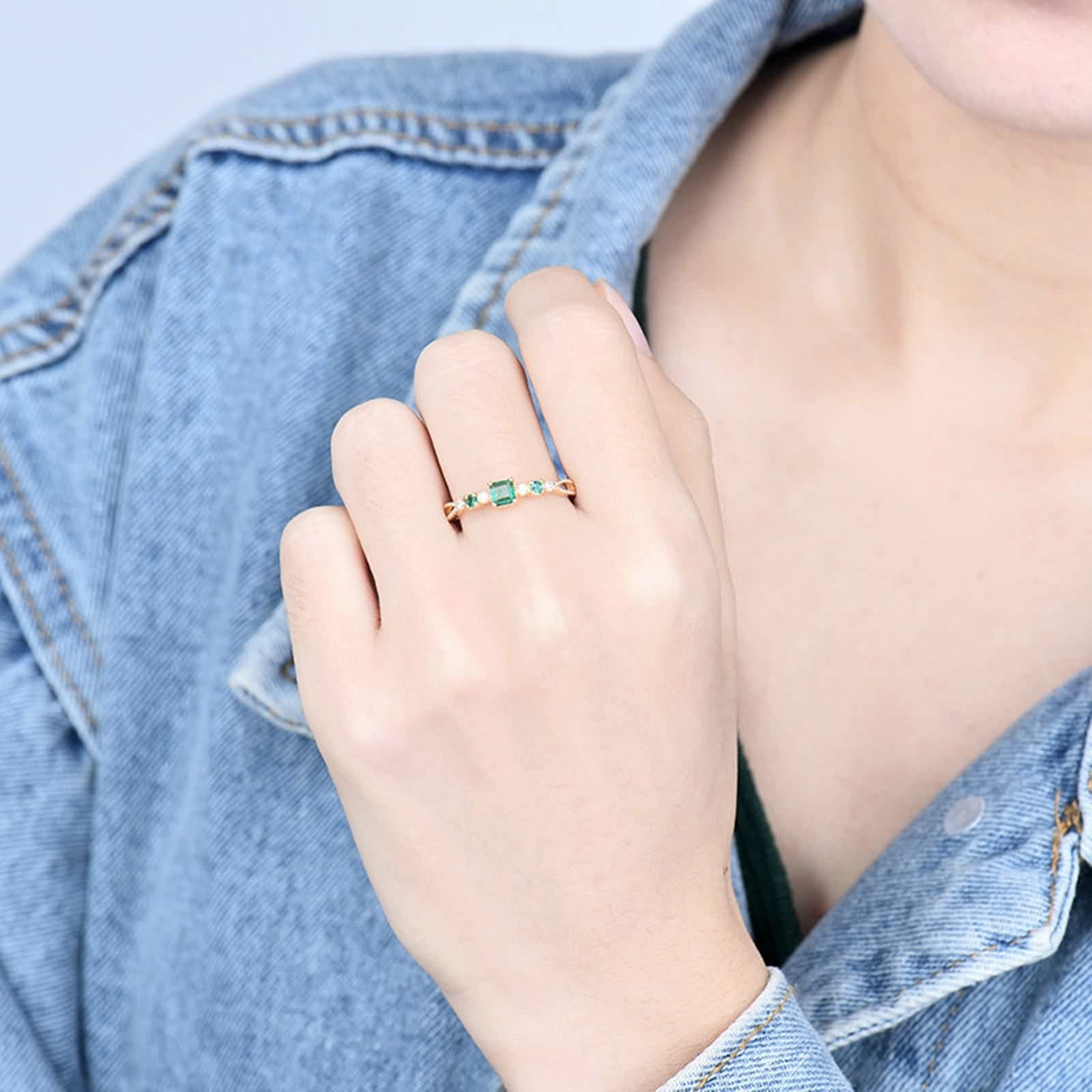 Anillos Mujer con Esmeralda, Anillos Novios Oro Amarillo para Esposa Novia Ajuste Cómodo