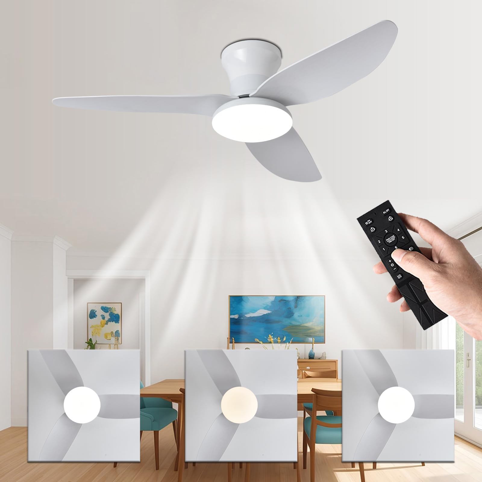 SXDMOUBK 100cm Modern Ceiling Fan with LED Light Smart Dimmable Remote & APP Control Quiet 6 Speed Reversible Ceiling Fan for Bedroom Living Room Kitchen White Finish