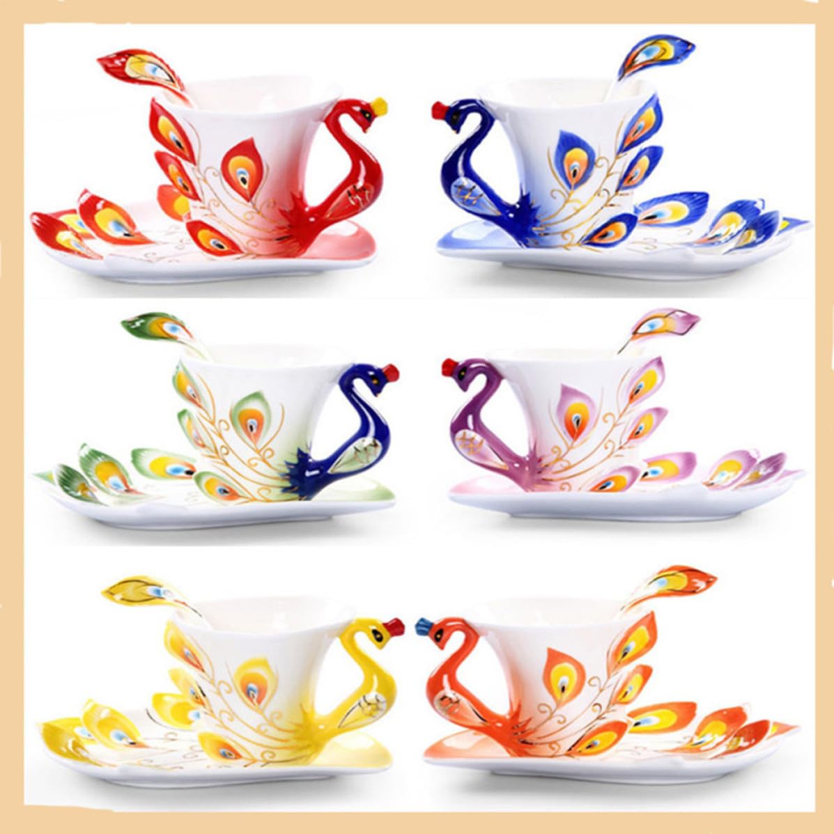 BESTOYARD Juego de Tazas de Café Color Amarillo Diseño Artístico Creativo de Cerámica Modernas Platillo y Cuchara Adecuado para Uso en Bodas y Hogar