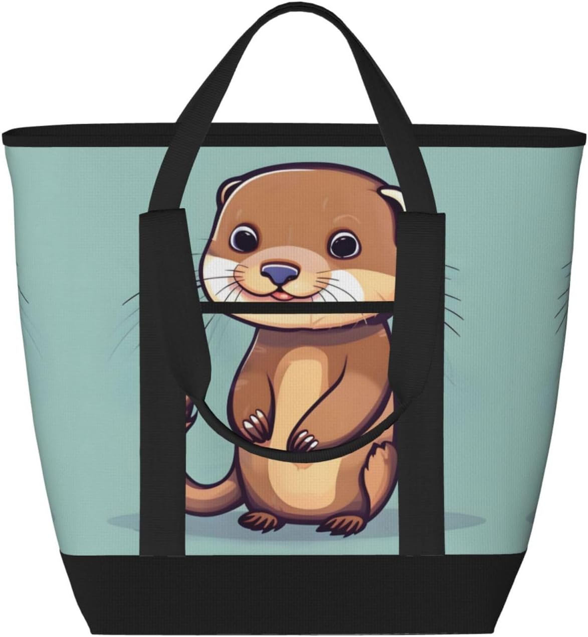 Cartoon Cute Otters Print Large Cooler Bag Tote Bag,Reusable Grocery Bag,Lunch Box Bag, For Picnic Beach Camping