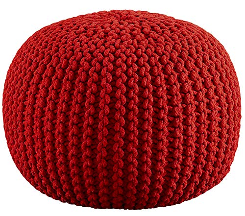 SweetNeedle Aguja Dolce - Tejido A Mano Cable Trenzado Estilo Dori Pouf / Floor Ottoman - Rojo - 100% Algodón - Hecho A Mano Y Cosido A Mano - 50 Cm Diámetro X 35 Cm Alto Cover