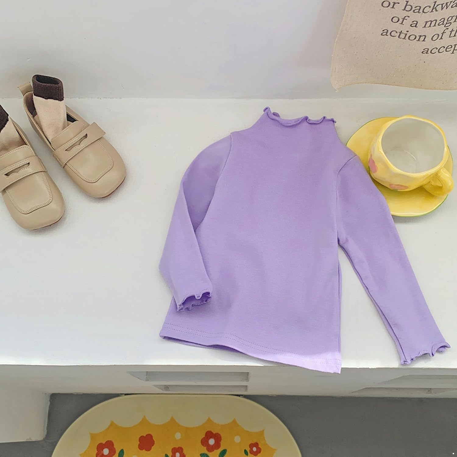 Toddler Kids Girls Long Sleeve Shirt Tops Solid Round Neck Thermal Undershirts Basic Layering Tees
