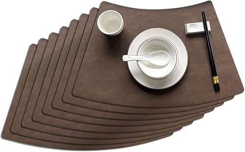 Miniatura 26 de Manteles Individuales Redondos de Mesa de Cuero Lavables, Manteles Individuales de Mesa en Forma de Cuña de Cuero Sintético Grueso Resistente al