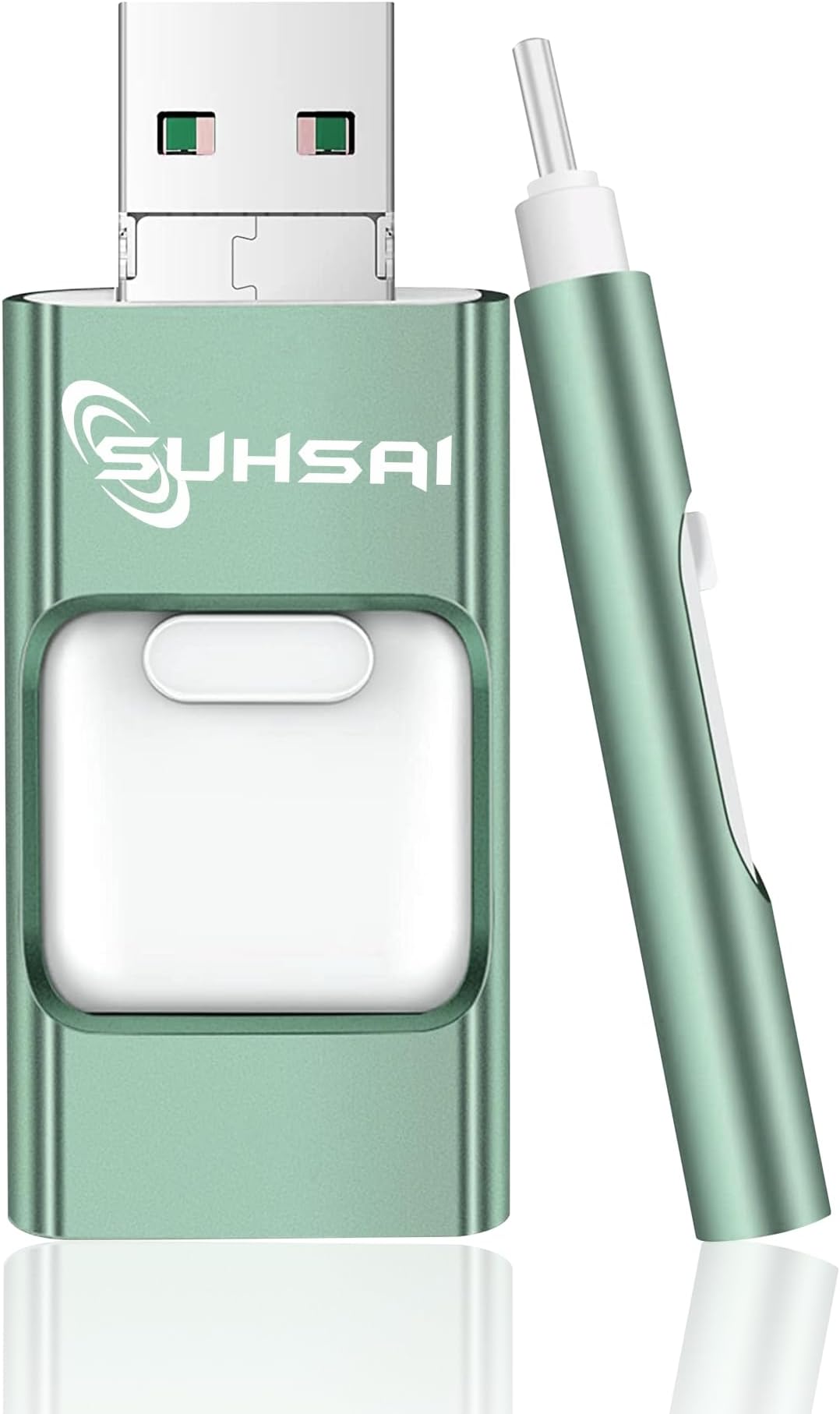 SUHSAI 4-in-1 128GB USB Stick, USB 3.0 Flash Drive, Memory stick High-Speed Pen drive, USB Flash Drive, Thumb drive, Photo Stick speed drive for PC, Laptop, iPhone, iPad, Android, Tablet (Green)