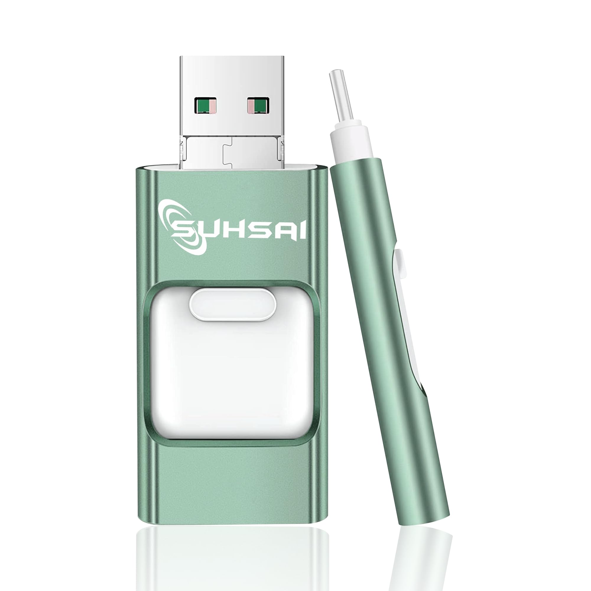 SUHSAI 4-in-1 128GB USB Stick, USB 3.0 Flash Drive, Memory stick High-Speed Pen drive, USB Flash Drive, Thumb drive, Photo Stick speed drive for PC, Laptop, iPhone, iPad, Android, Tablet (Green)