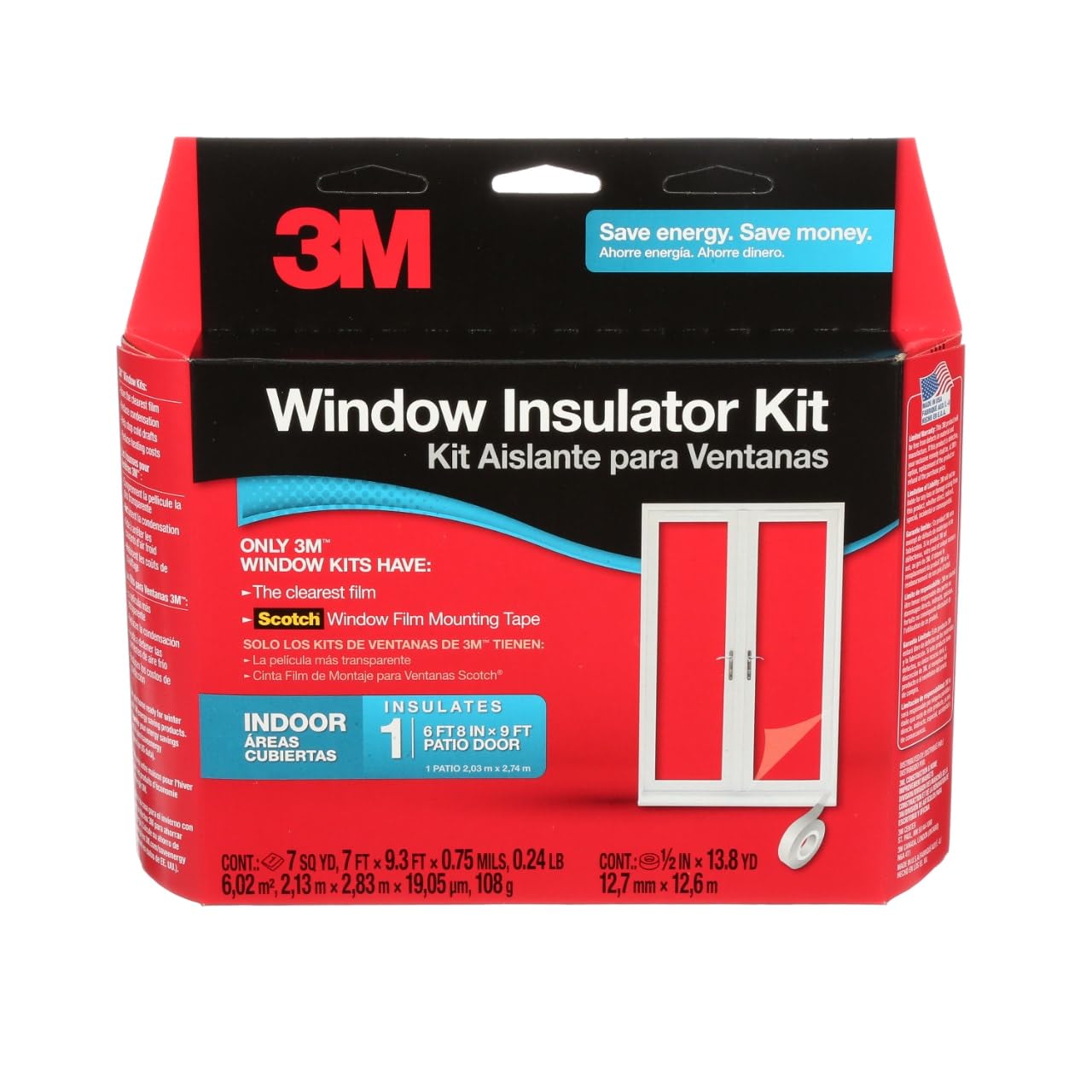 3M Indoor Patio Door Insulation, Insulator Kit for 6'-8" x 9' ft Patio Door, Keeps Cold Air Out and Warm Air In, Includes Heat Shrink Window Film and Scotch Window Film Mounting Tape (2144W-6)