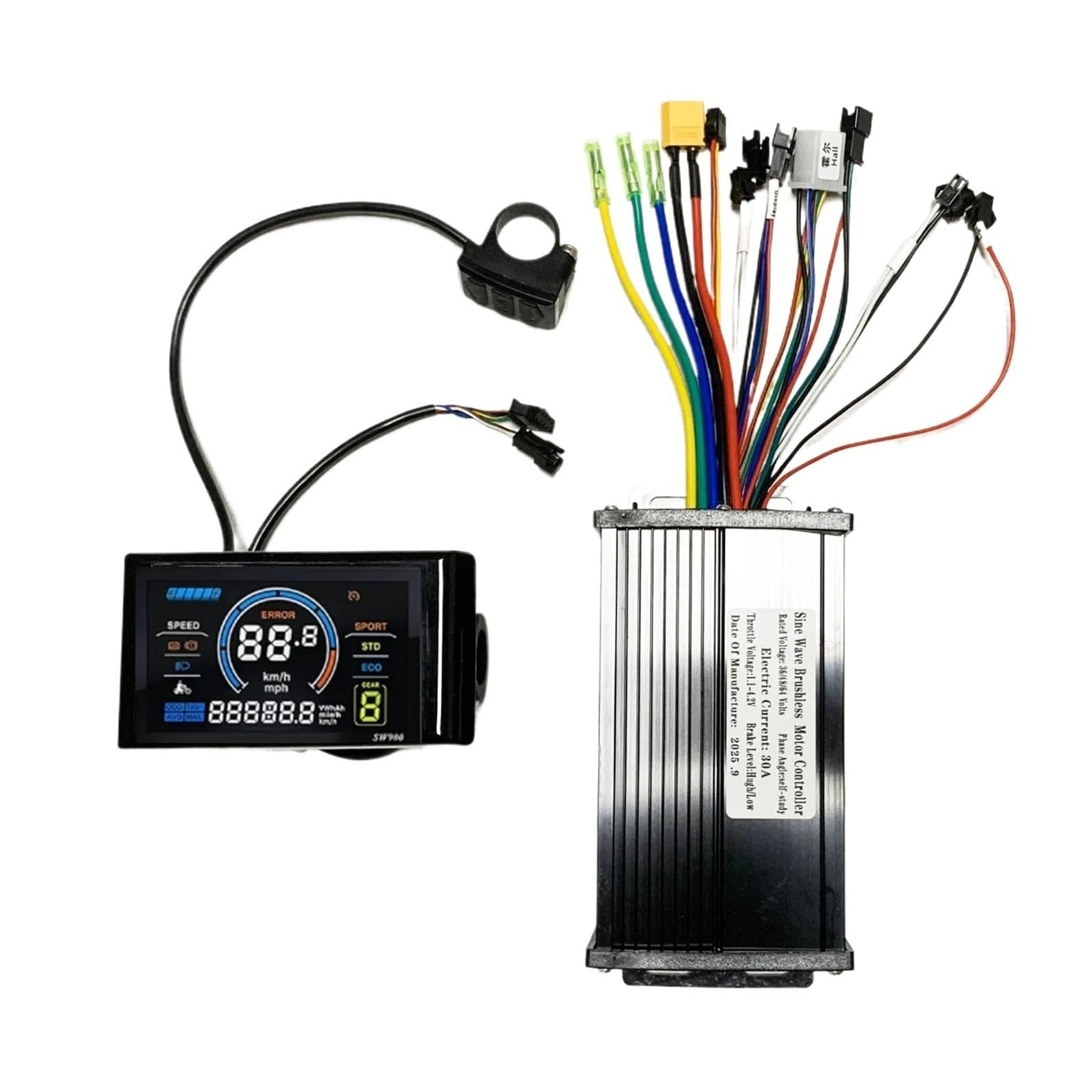 HHB18I 30A sine wave 3-mode 1500W 36V 48V 52V 64V controller with S966 color LCD meter, for throttle handle PAS light