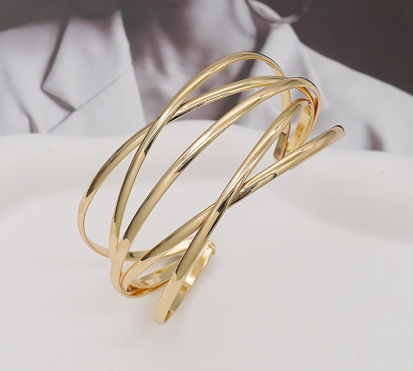 Multi-Layer Cuff Bracelet for Women Cross Wire Bracelets Open Wide Cuff Gold Bangle Bracelet