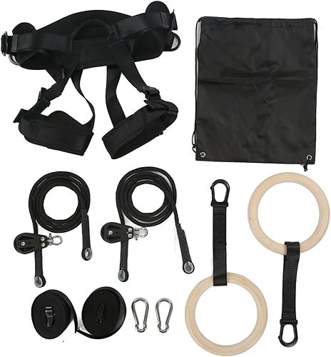 Miniatura 1 de Vbestlife Equipo de entrenamiento de fuerza, 440.9lbs, cinturón de seguridad de medio cuerpo, sistema de polea de madera, juego de cuerdas de ajuste