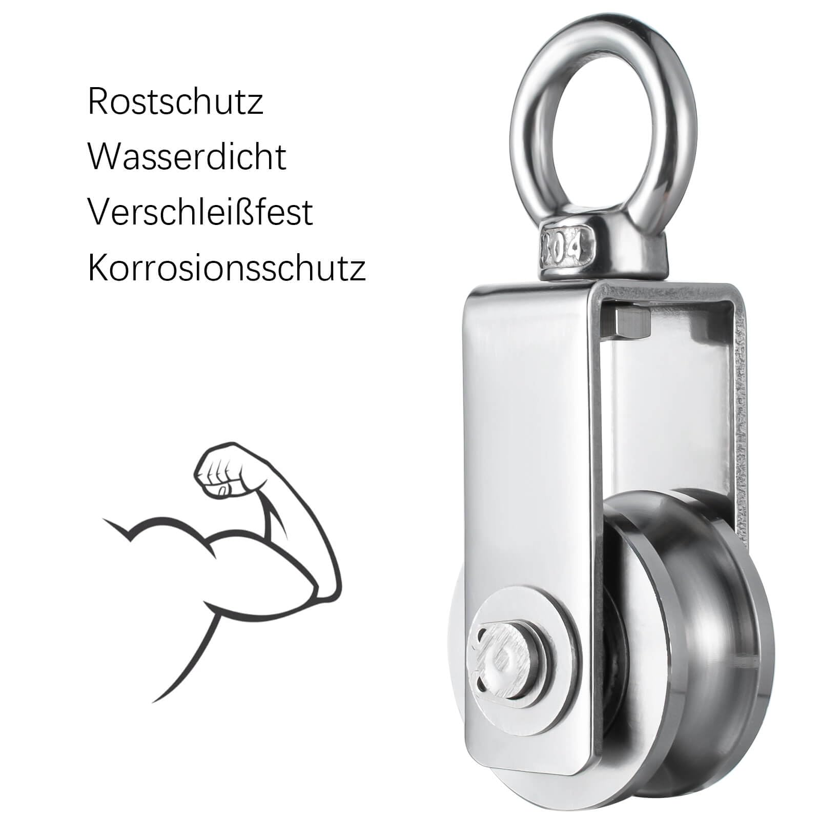 Umlenkrolle Edelstahl 304 für Stahlseil, Umlenkrollen für Seile, Seilrolle mit 2 Kugellager, 1 Stück
