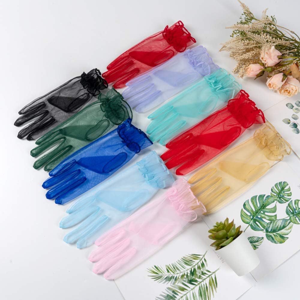 QRBTSCL Women's Ruffled Tulle Mesh Gloves Short Tea Party Gloves image 4