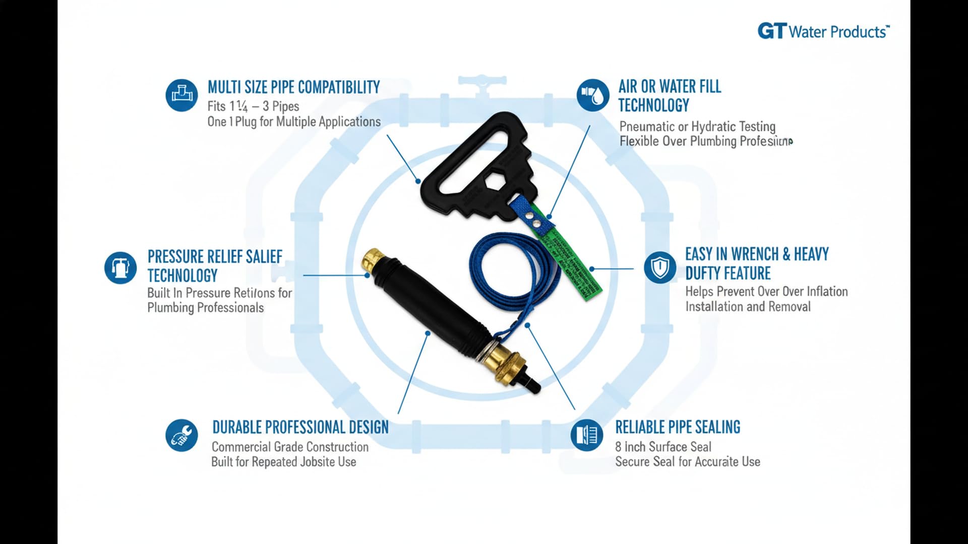 G T Water Products 1-.25in. para 2in. Plug de Prueba TP122