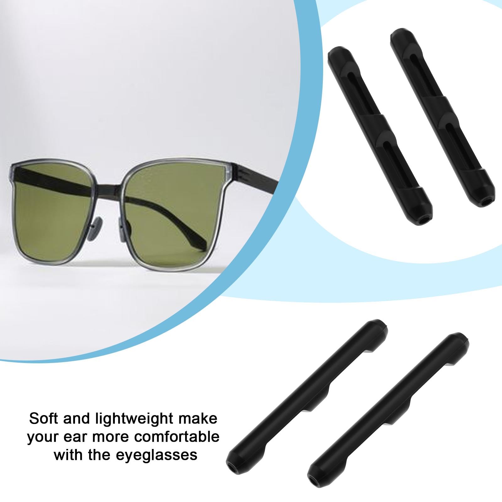VGOL 10 works Black Silicone Glasses Arm Sleeve 2.5mm Silicone Eyeglasses Temple Tips Sleeve 55x7mm Ear Grip Sleeve for Glasses Sunglasses Sports Glasses - Image 3