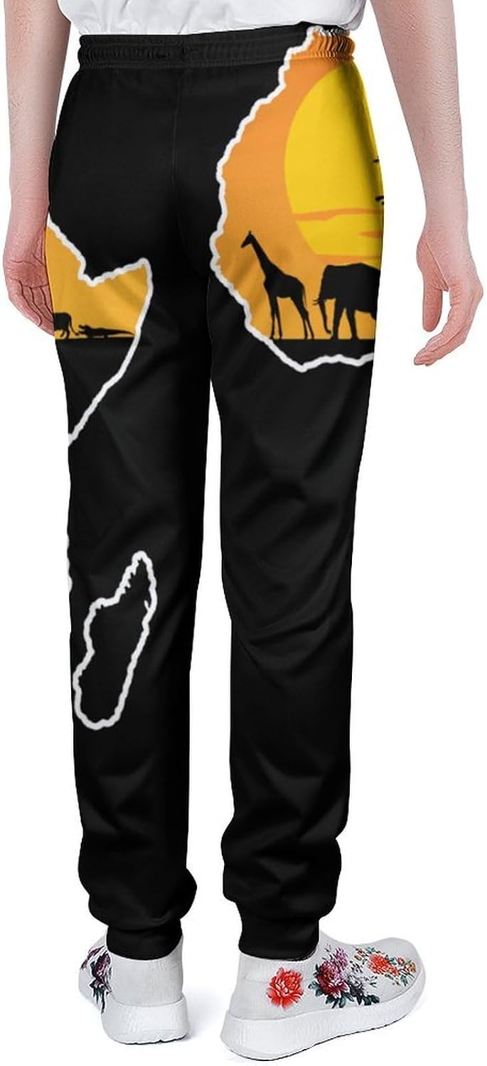 African Map with Wild Animals Men's Sweatpants Novelty Jogging Pants Sports Running Bottoms Trousers Women