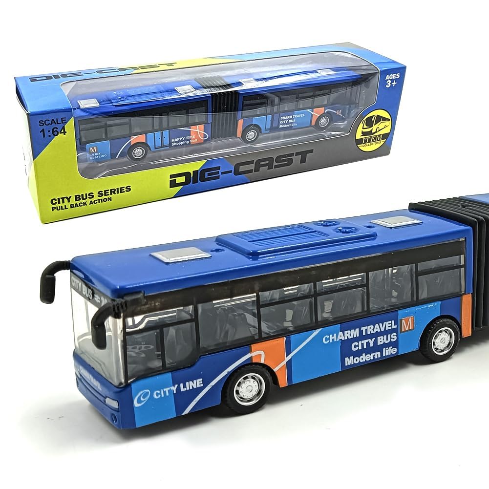 DVSWDMA Bus Toy for Boys and Girls, City Sightseeing Tour School Bus, Buses Pull Back CityBus Kids Play Vehicle Realistic Tires, Simulated Functional Doors, Friction-Powered Movement, Blue