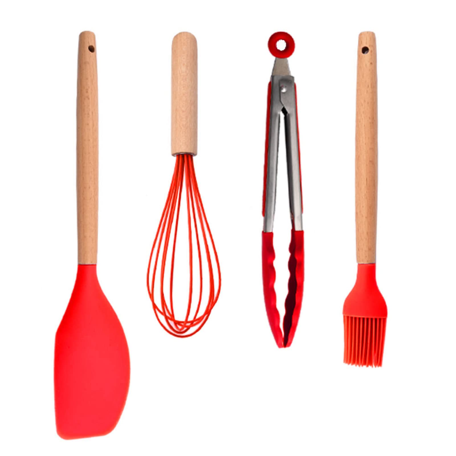 GTHTUHFD Cooking Spatulas And Spoons,Spoon Setcooking Utensils Set Silicone Kitchenware Scraper Oil Brush Egg Whisk Spatula Cooking Utensil Multipurpose Cookware,4pcs Red