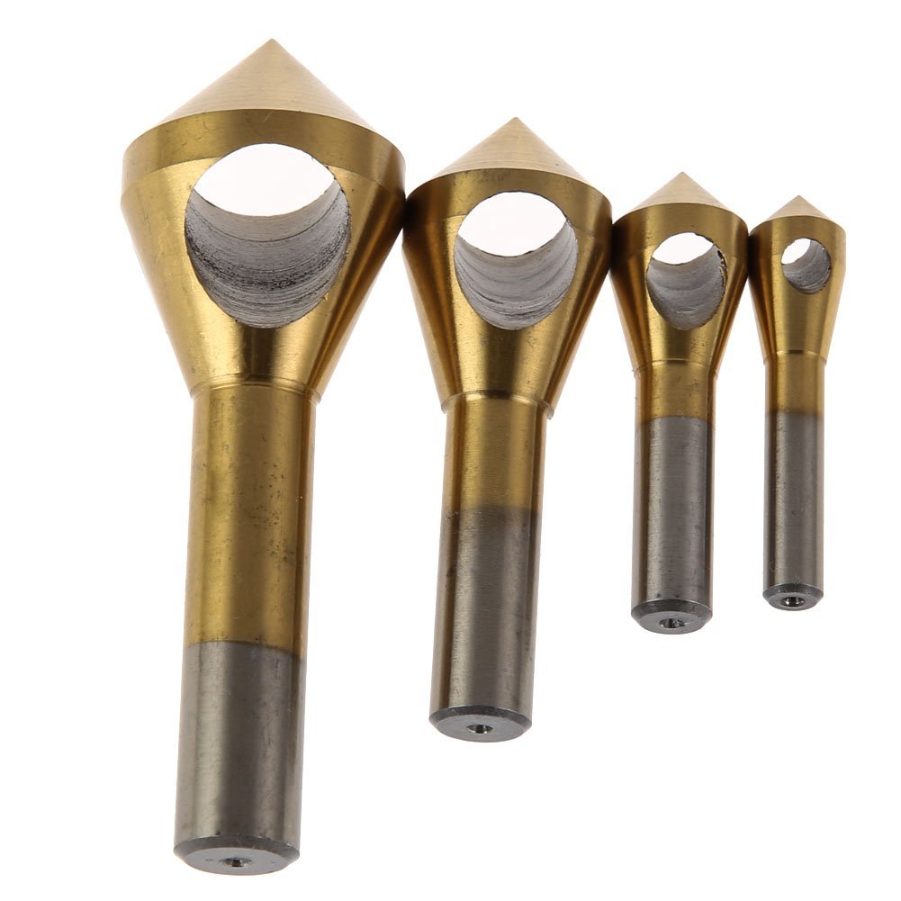 Broca avellanadora de Cobalto, Broca avellanadora con Orificio, Juego de 4 Brocas para desbarbar y chaflanar, Brocas para Madera, Metal y plástico, 2-5 mm, 5-10 mm, 10-15 mm, 15-20 mm