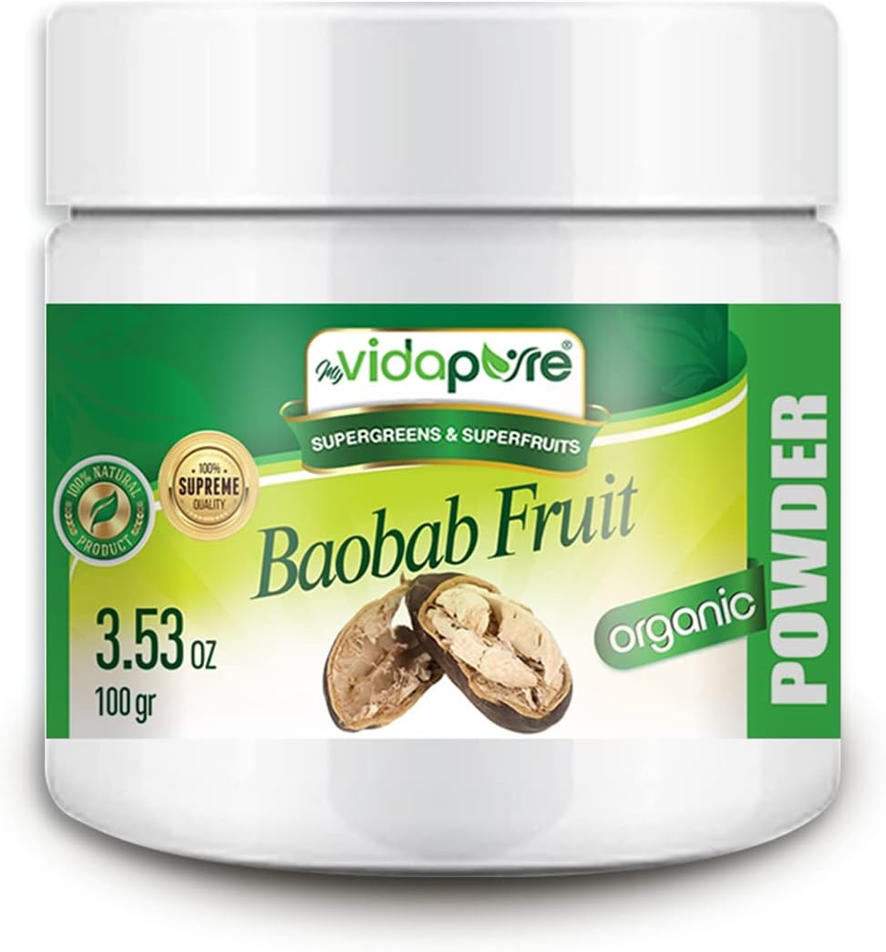 Organic Baobab Fruit Powder Freeze Dried RAW Gluten-Free, Non-GMO, Superfood, Natural Booster for Smoothie with Vitamin C 3.53 oz – 100 gr