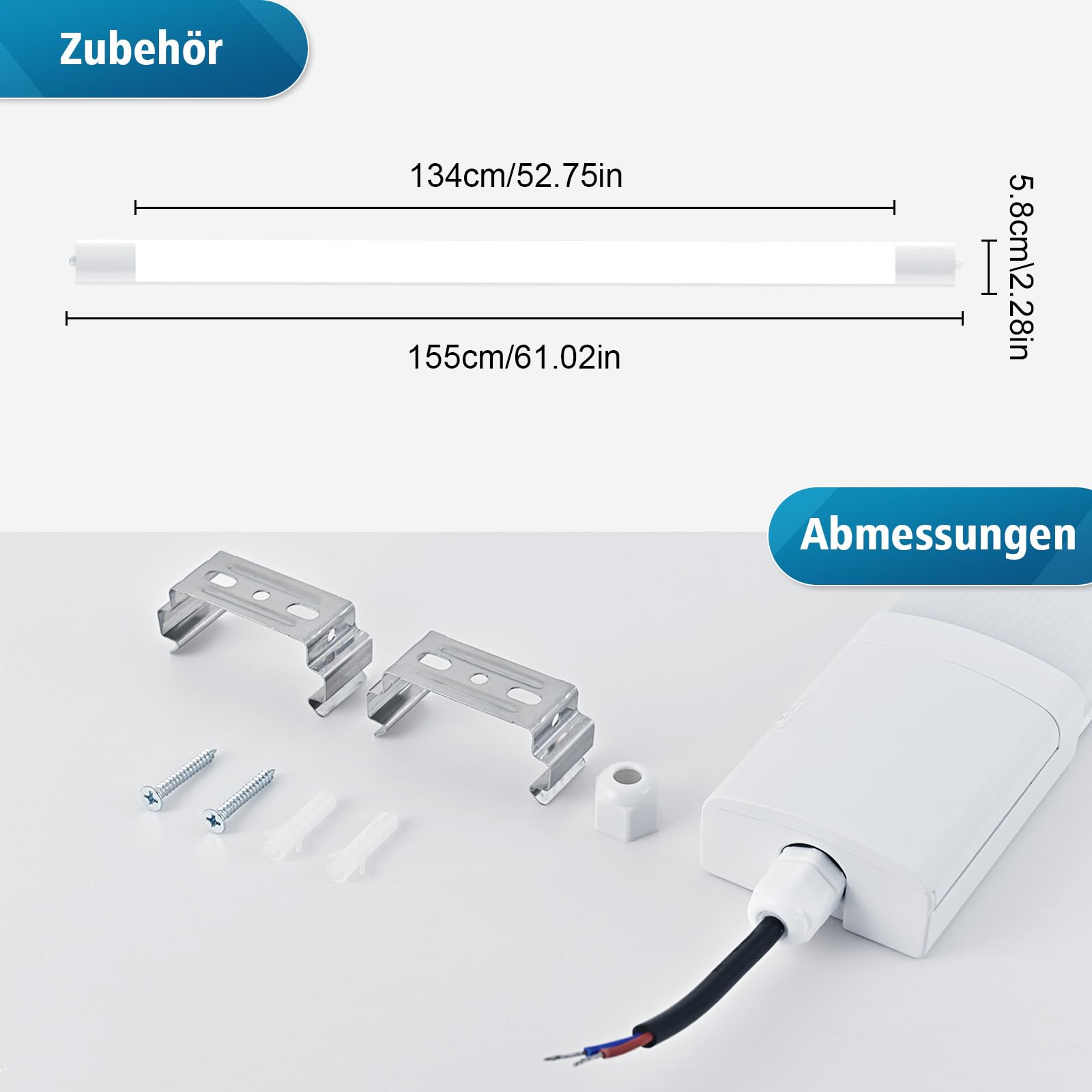 LED Feuchtraumleuchte 150CM 1er-pack, 48W 5400Lumen Feuchtraumleuchte LED, 6000K/4000K/3000K Kellerlampe, IP65 Wasserfest Feuchtraumlampe für Keller Werkstatt Garage Küche Büro