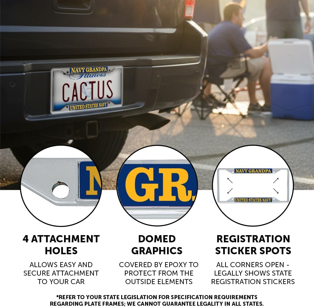 Desert Cactus US Navy Car Accessories Grandpa Metal License Plate Frame and Tag Holder for Front or Rear of Vehicle