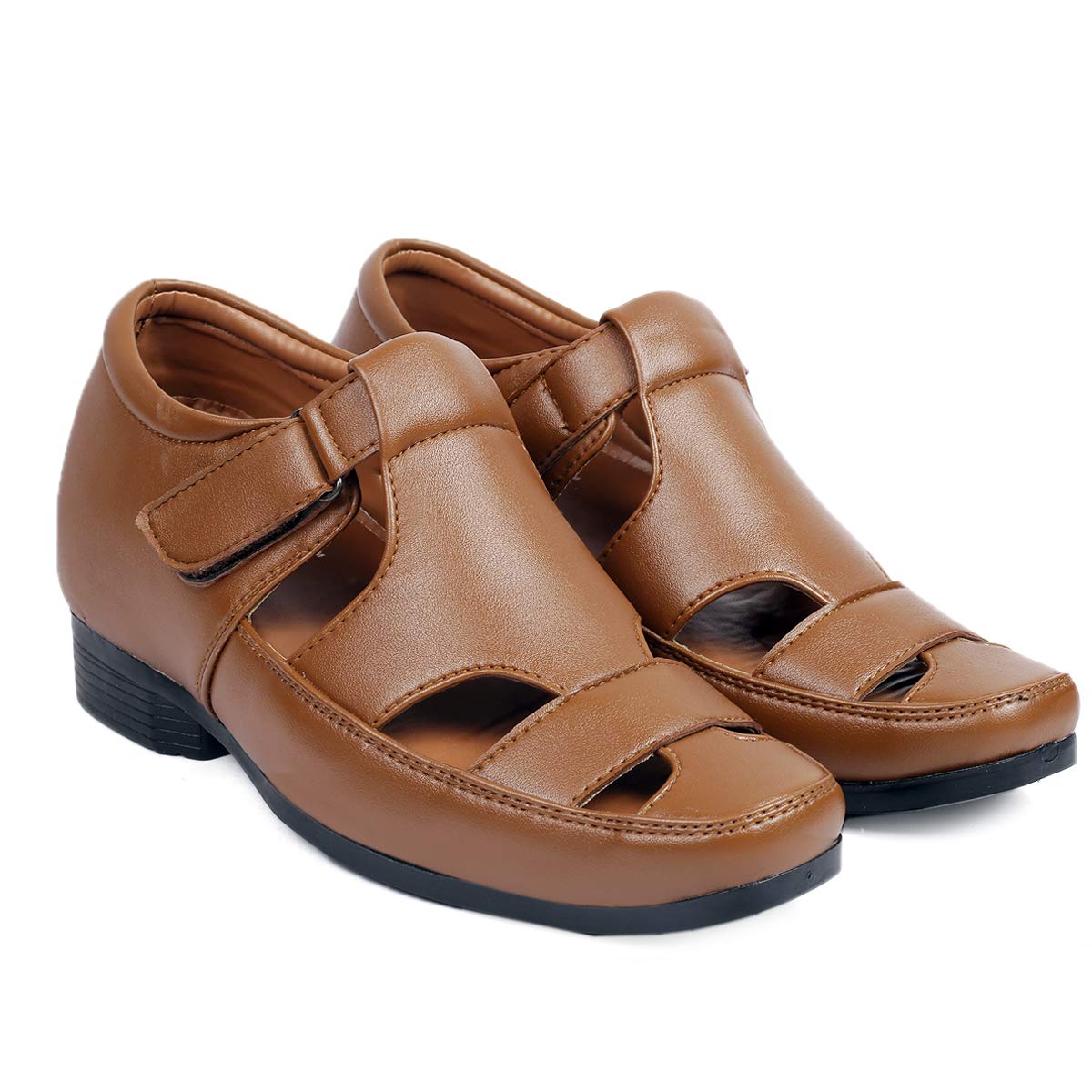 Men's 3 Inch Hidden Height Increasing Faux Leather Office Wear Elevator Roman Sandal-image-1