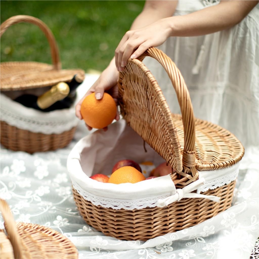 YGDYFDC Picknickkorb Handgeflochtener Korb Aus Rattan Und Bambus,  Pastoraler berdachter Picknickkorb, Outdoor-Korb Aus Korbgeflecht  Picknickkorb Geflochten(31 * 21 * 26cm) : Amazon.de: Garten