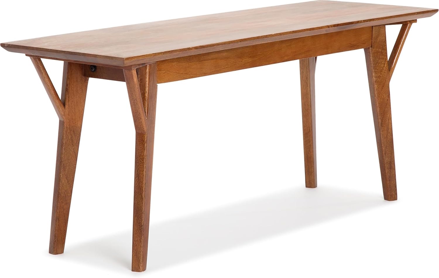 Pemberly Row Mid-Century Entryway Bench, Walnut Brown Finish, Solid Wood, Tapered Legs, Multi-Purpose Design, Compact Size, Ideal for Living Room, Dining Room, Entryway, or Apartment Spaces
