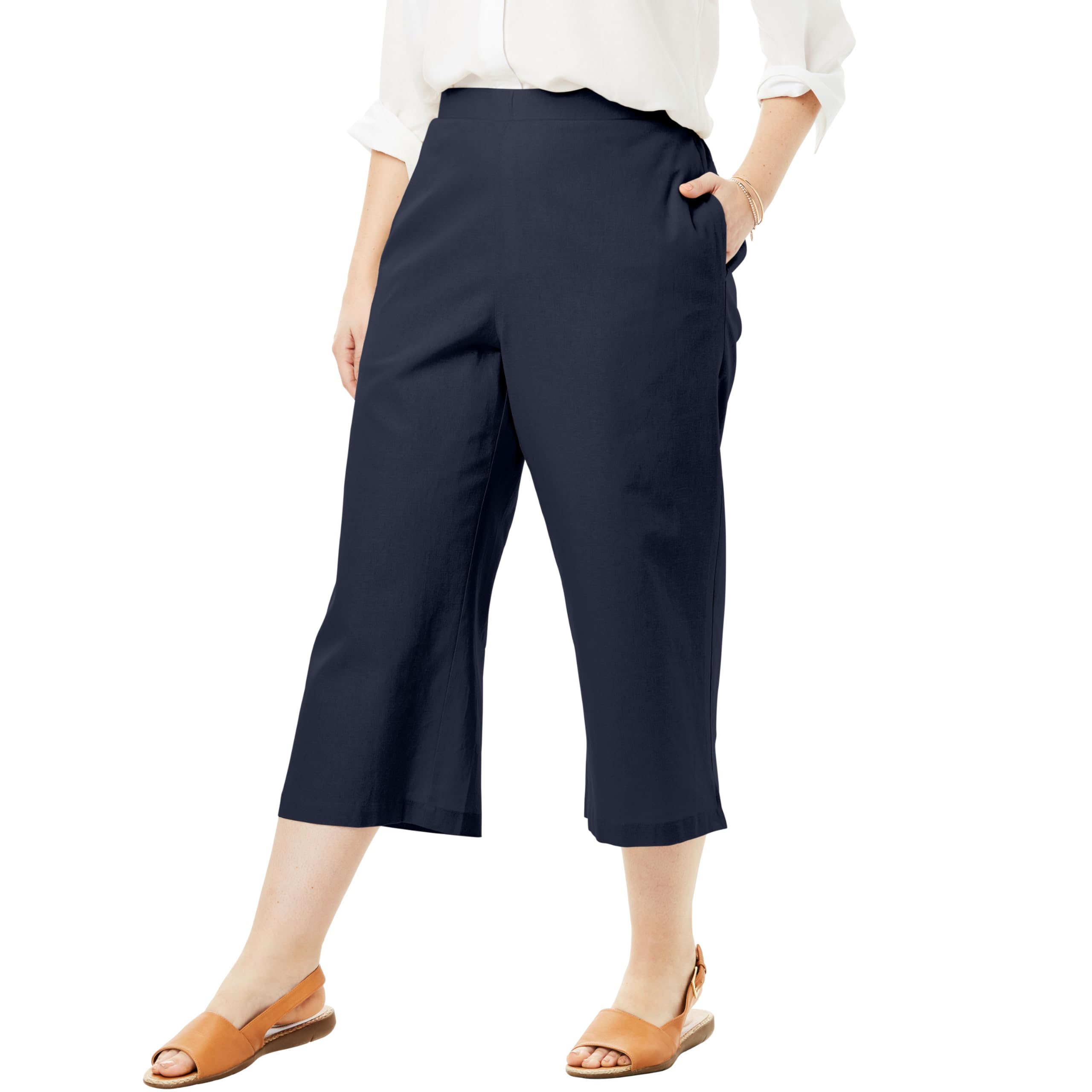 Woman Within Plus Size Linen Capri Petite Available