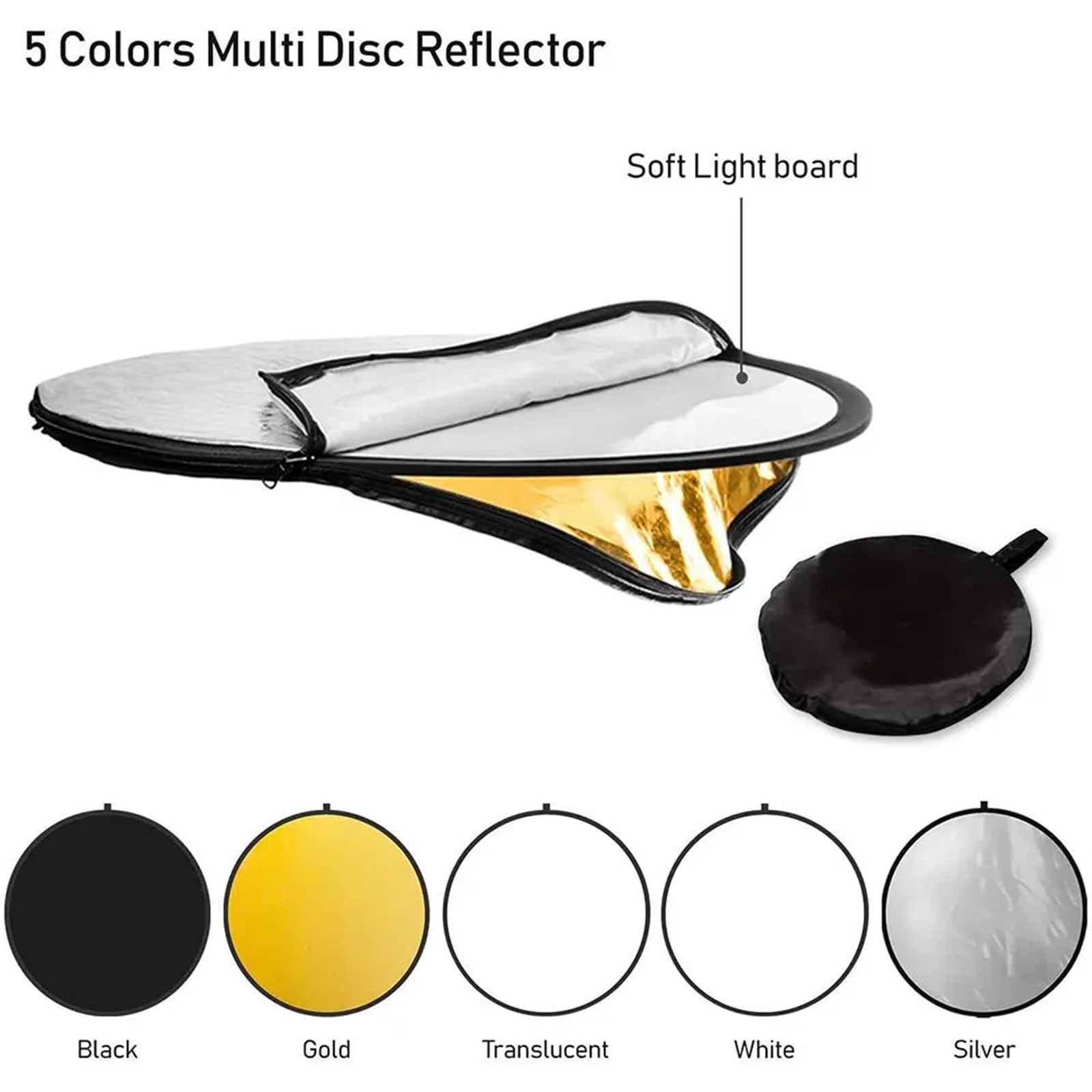 Reflector de fotografía portátil al Aire Libre 5 en 1 con difusor de luz for Estudio fotográfico Plegable Reflector Fotografia (Size : 60cm)