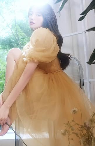 Miniatura 6 de Vestido corto de regreso a casa con mangas abullonadas 2024, vestidos de graduación de tul en línea A