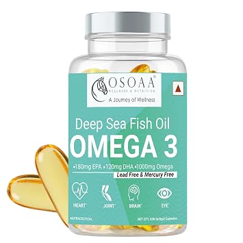 OSOAA Omega 3 Fish Oil - 60 Softgels | 180mg EPA & 120mg DHA | Deep Sea Fish Oil Supplement for Healthy Brain, Heart, Eyes & Joints, No Fishy Burps