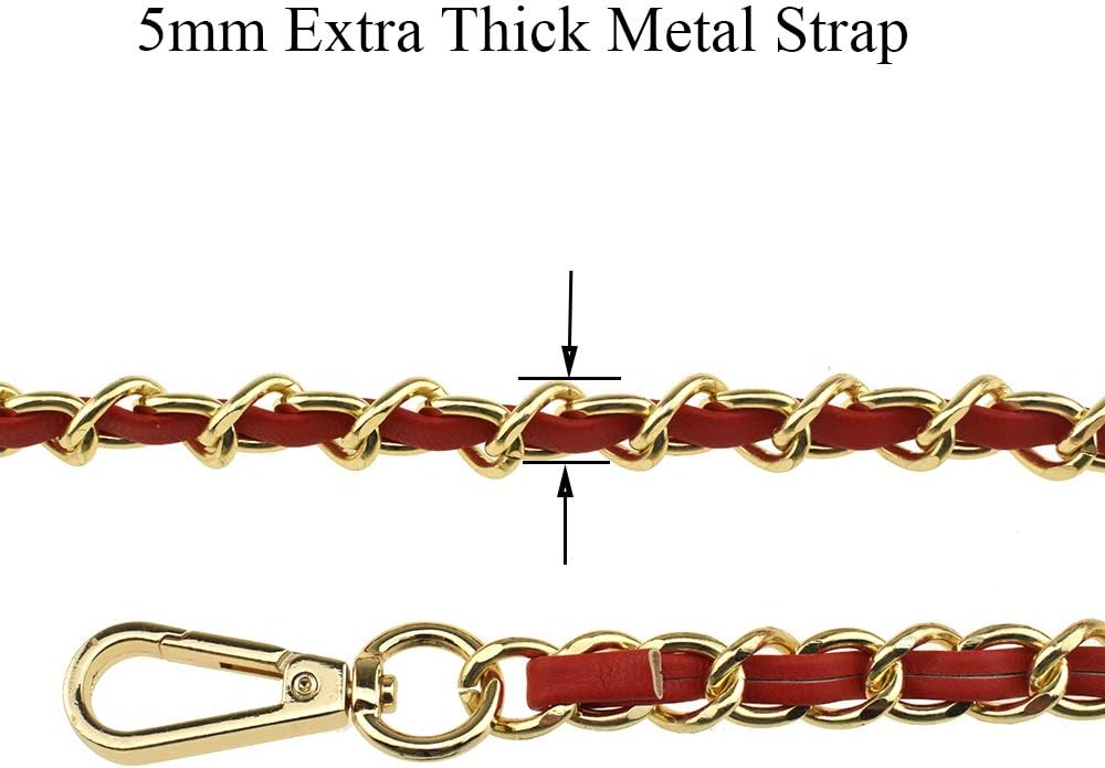 HAHIYO Metal Plus Synthetic Leather Purse Chain Strap Length 47.2 Inches Red Gold for Shoulder Cross Body Sling Purse Handbag Clutch Replacement Comfortable 0.47 Inches Wide 5mm Extra Thick 1 Pack - Image 2