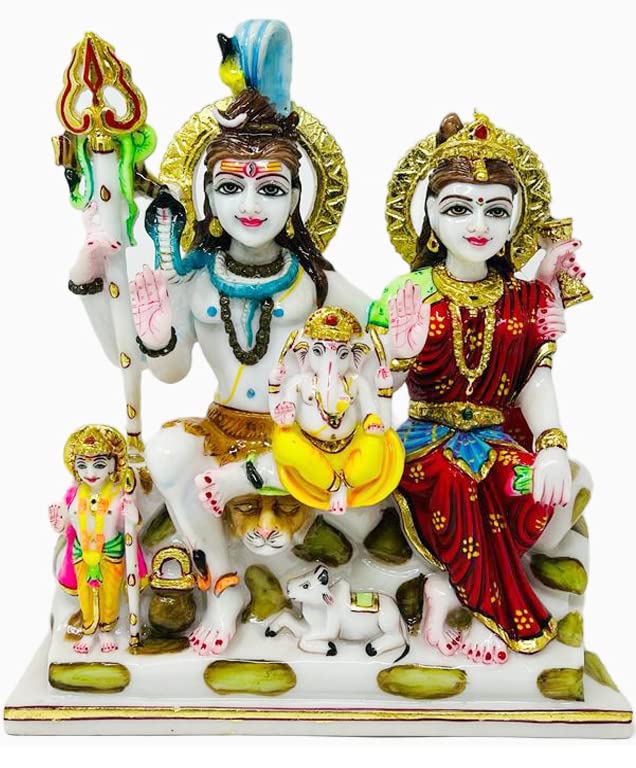 Image of Marble Dust Shiv Parivar, Shiv Family, 13 Inches, Idol 1 Piece (Multicolour)